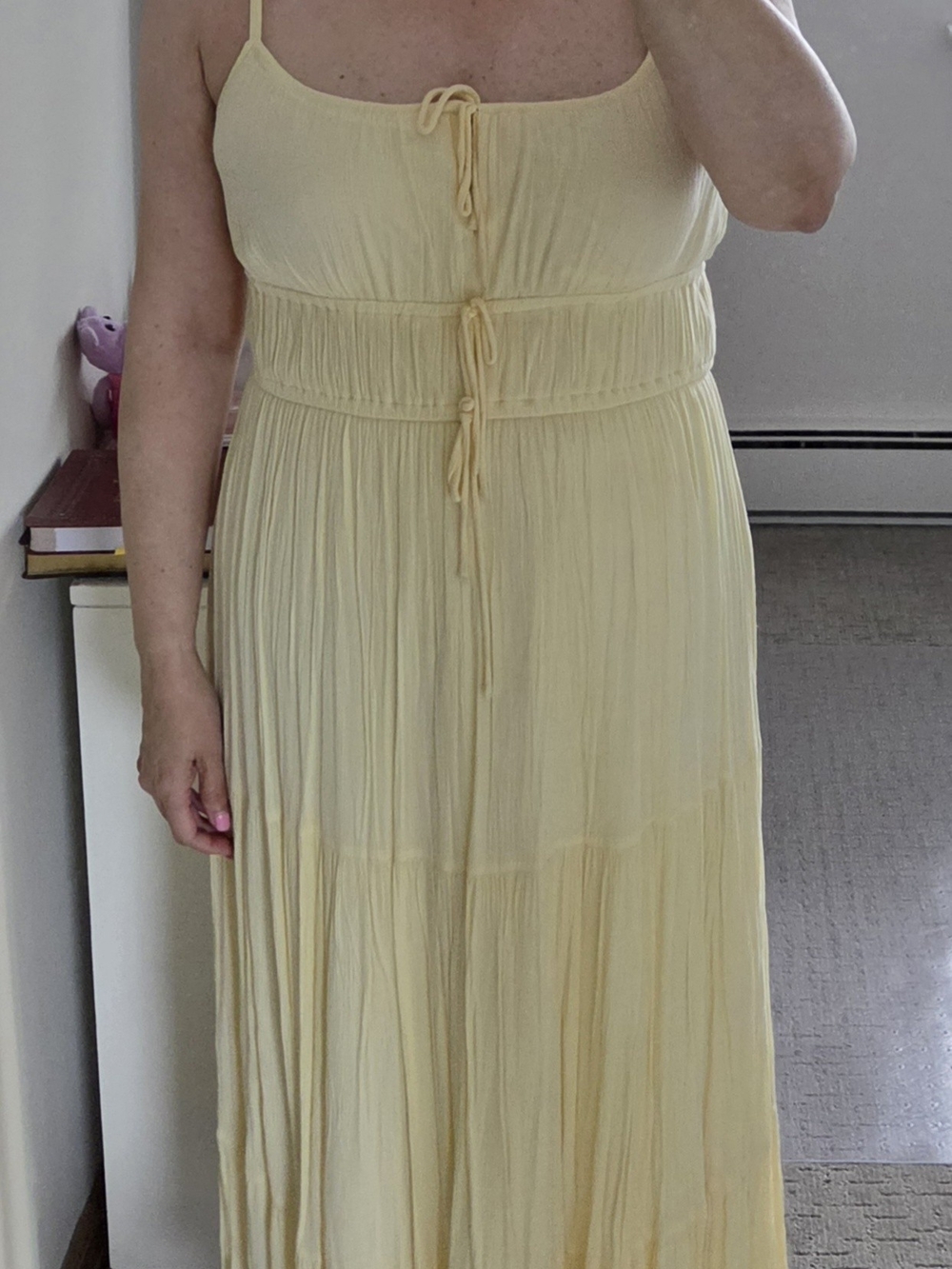 Japna Pale Yellow Midi Dress with Smocked Waist (size L)